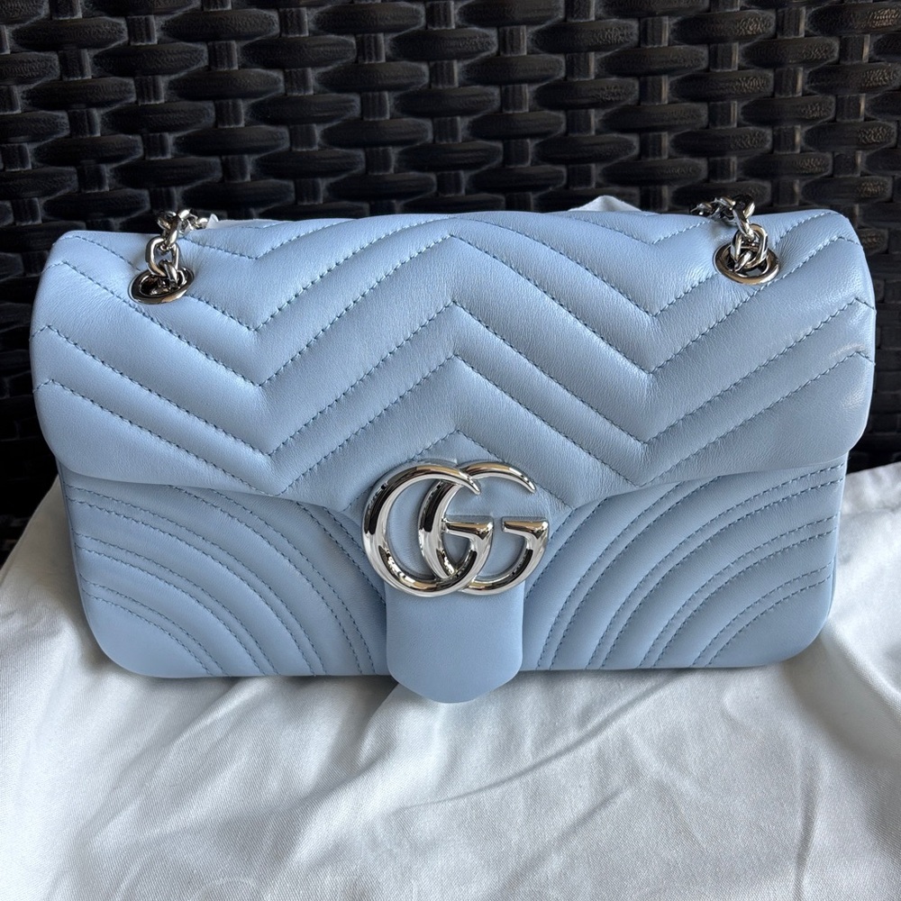 Gucci Powder Blue Quilted GG Marmont Shoulder Bag